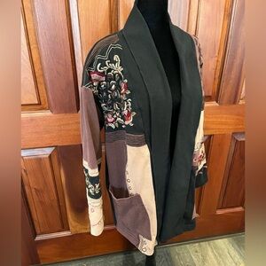 Together vintage Color Block Embroidery Shawl Collar jacket Medium